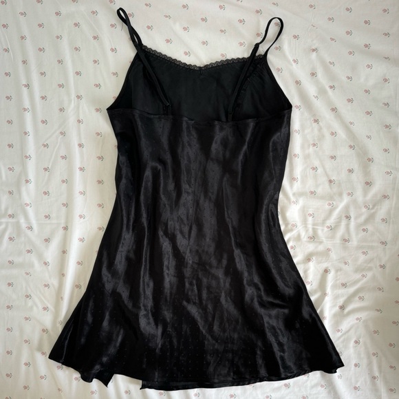 black satin slip dress with lace trim - Picture 2 of 5
